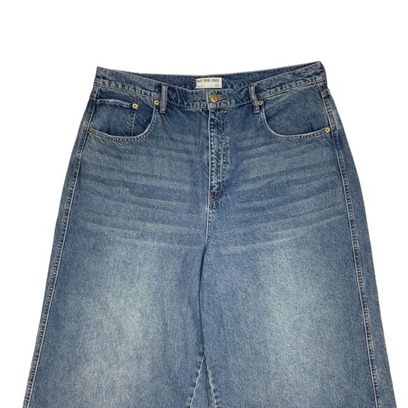 Free People We The Free CRVY Gia Wide Leg Jeans 35 Blue Bell High Rise Bohemian - Picture 7 of 12